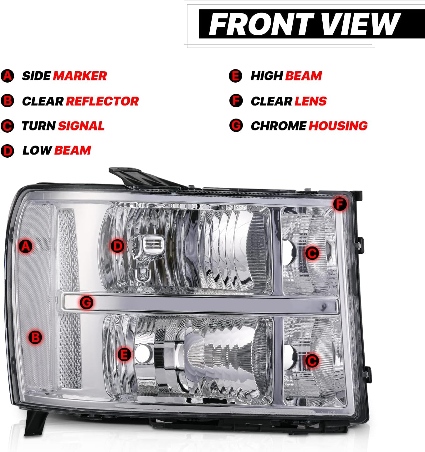 Headlamp Assembly Compatible with 07-13 GMC Sierra 1500, 07-14 Sierra 2500 3500, Left & Right Chrome Housing Clear Corner Headlights