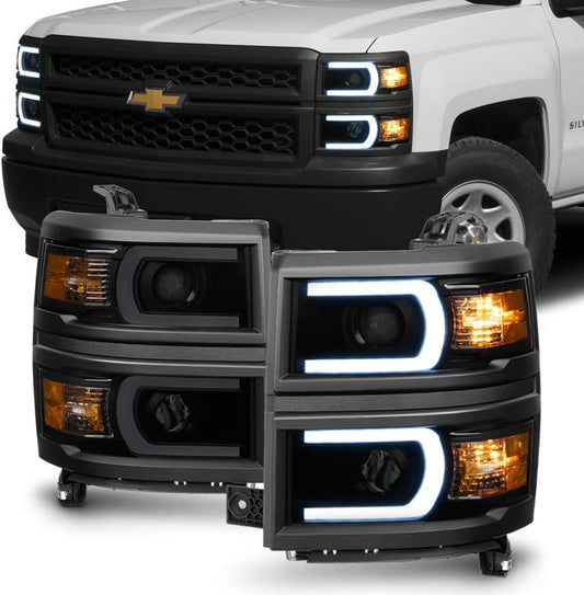 - for Black Smoke 2014-2015 Chevy Silverado 1500 LED Light Tube Headlights Headlamps Driver + Passenger Side