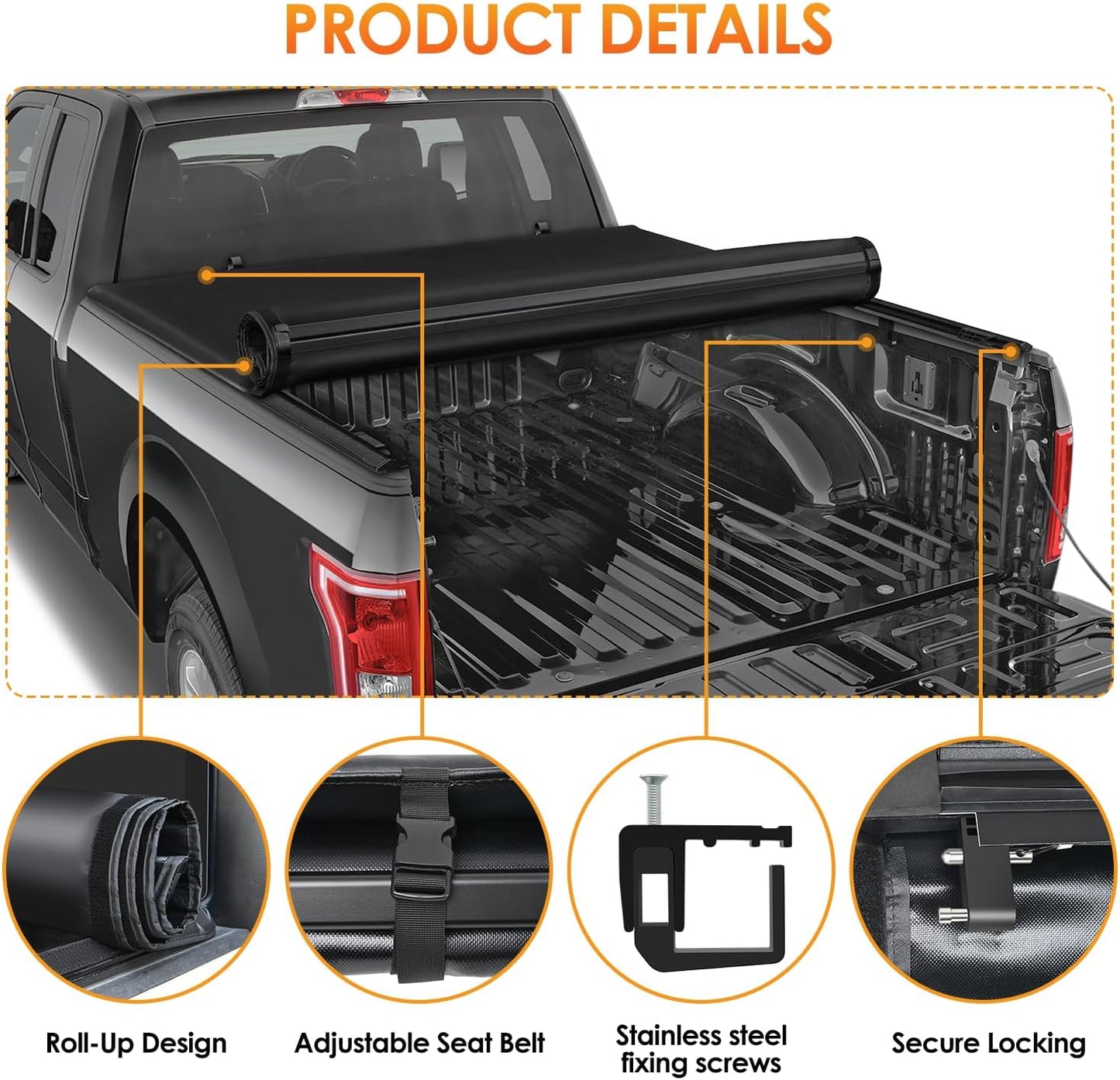 Soft Roll up Truck Bed Tonneau Cover Compatible with Ford F150 2015 2016 2017 2018 2019 2020 2021 2022 2023 2024 6.5Ft Truck Bed Cover