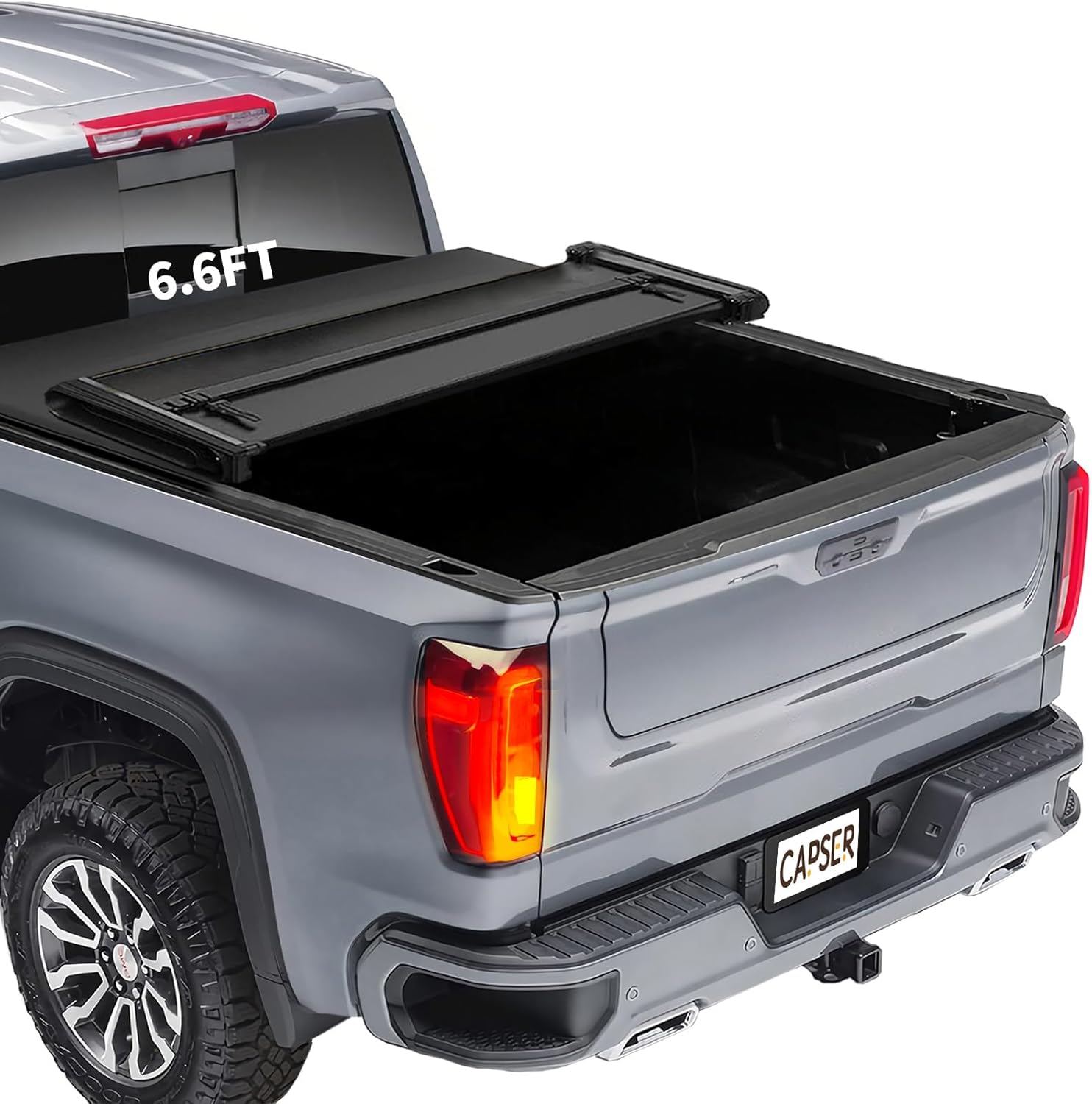 6.6Ft Soft Quad Fold Tonneau Cover Compatible with 2014-2018 Chevy Silverado/Gmc Sierra 1500 2015-2019 Silverado/Sierra 2500HD 3500HD/2019 Ltd/Lgcy ONLY 6.6FT Truck Bed Cover