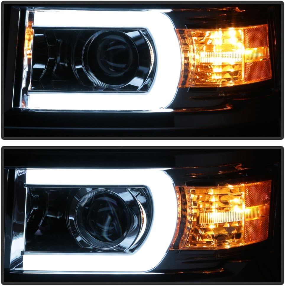 - for 2014-2015 Chevy Silverado 1500 LED Light Tube DRL Projector Headlights Headlamps Driver + Passenger Side