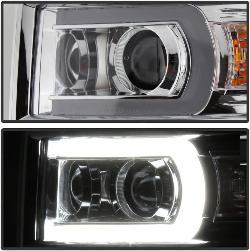 - for 2014-2015 Chevy Silverado 1500 LED Light Tube DRL Projector Headlights Headlamps Driver + Passenger Side