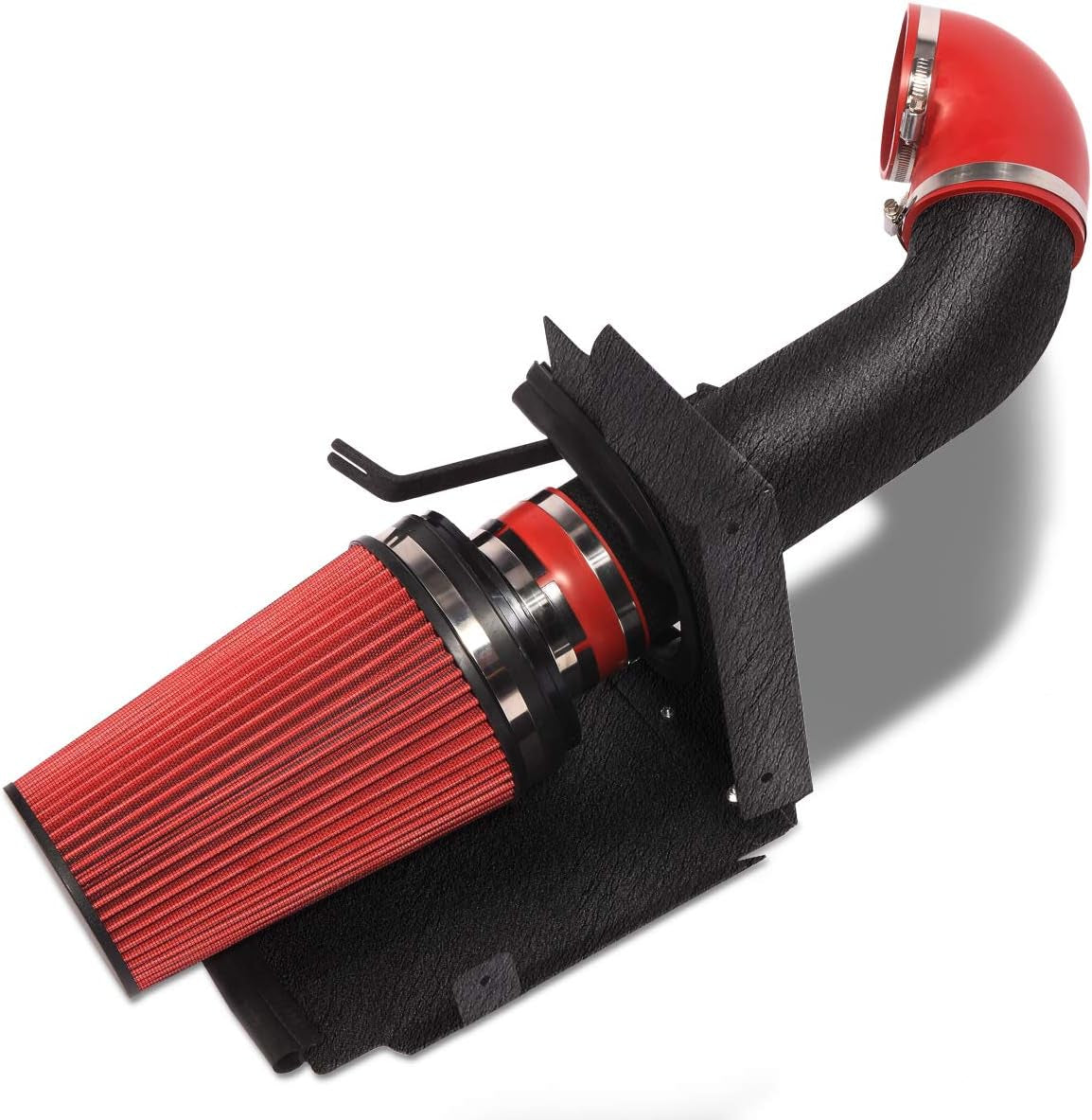 4 Inch Cold Air Intake Black Tube + Heat Shield for 1999-2006 Gmc/Chevy V8 4.8L/5.3L/6.0L Silverado 1500/2500/3500 Red