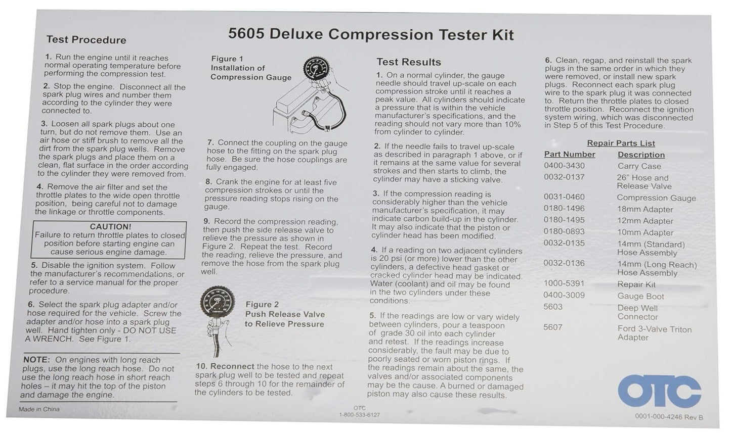 5605 Deluxe Compression Tester Kit with Carrying Case for Gasoline Engines