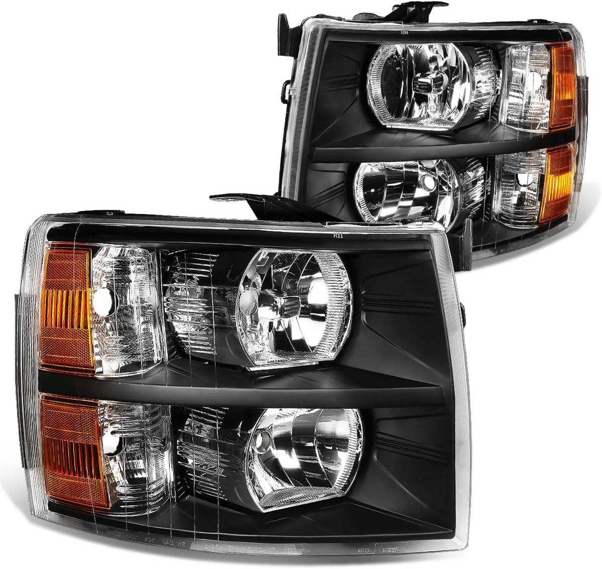 HL-OH-CSIL07-BK-AM Pair of Black Amber Headlights Compatible with 07-13 Silverado 1500/07-14 Silverado 2500 HD 3500