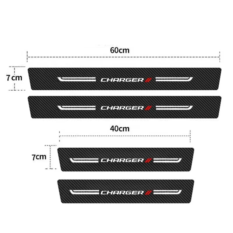 Car Door Threshold Sticker Scuff Scratch for Dodge Charger Logo Auto Doorsill anti Kick Strip Tape Carbon Fiber Waterproof Film