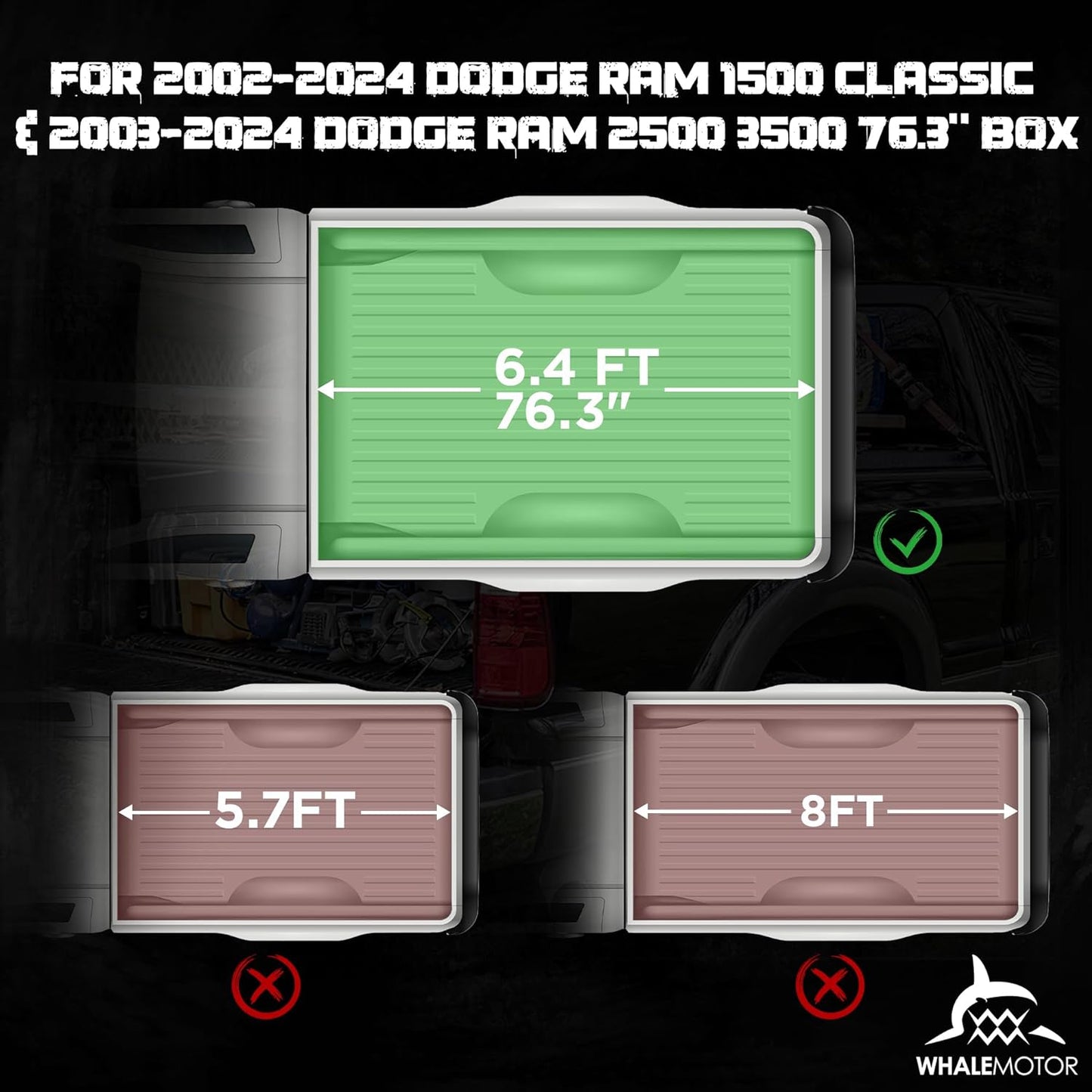 Truck Bed Tonneau Cover Compatible with Dodge Ram 1500 Classic(2002-2024), 2500&3500(2003-2024) 6.4 Ft Standard Box W/O Rambox, Soft Roll up Style, NOT for 19-24 1500 New Body