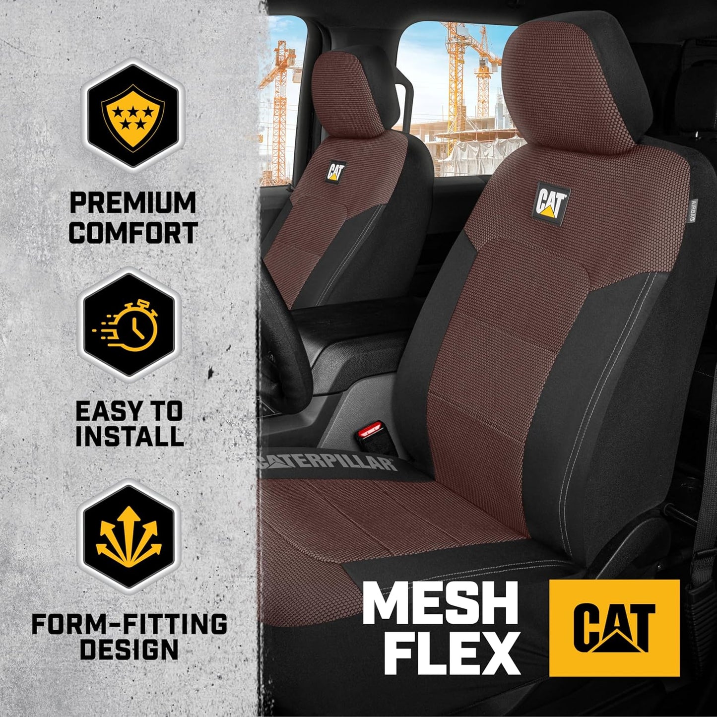 ® Meshflex Automotive Seat Covers for Cars Trucks and Suvs (Set of 2) – Black/Brown Car Seat Covers for Front Seats, Truck Seat Protectors with Comfortable Mesh Back, Auto Interior Covers