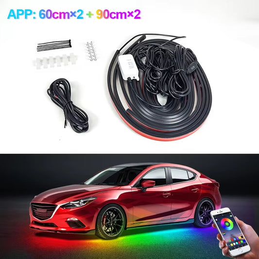 12V Car Charssis Light Underglow Light App Control Flowing Color RGB LED Strips Car Underbody Neon Light Atmosphere Lamp