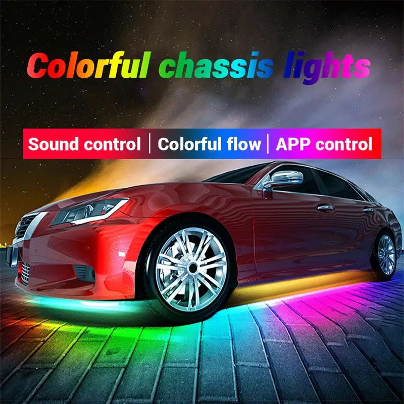 12V Car Charssis Light Underglow Light App Control Flowing Color RGB LED Strips Car Underbody Neon Light Atmosphere Lamp