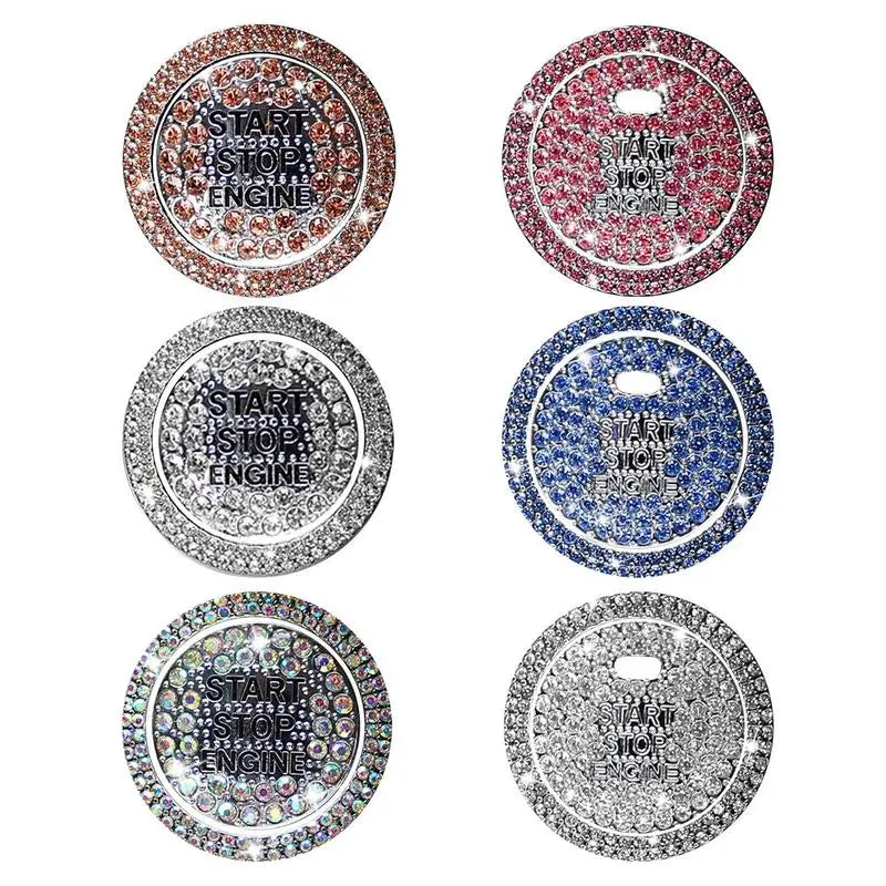 Car Start Switch Button Auto Decorative Diamond Stickers Rhinestone Ring Circle Trims Protective Cover Car Accessories 2Pcs/Set