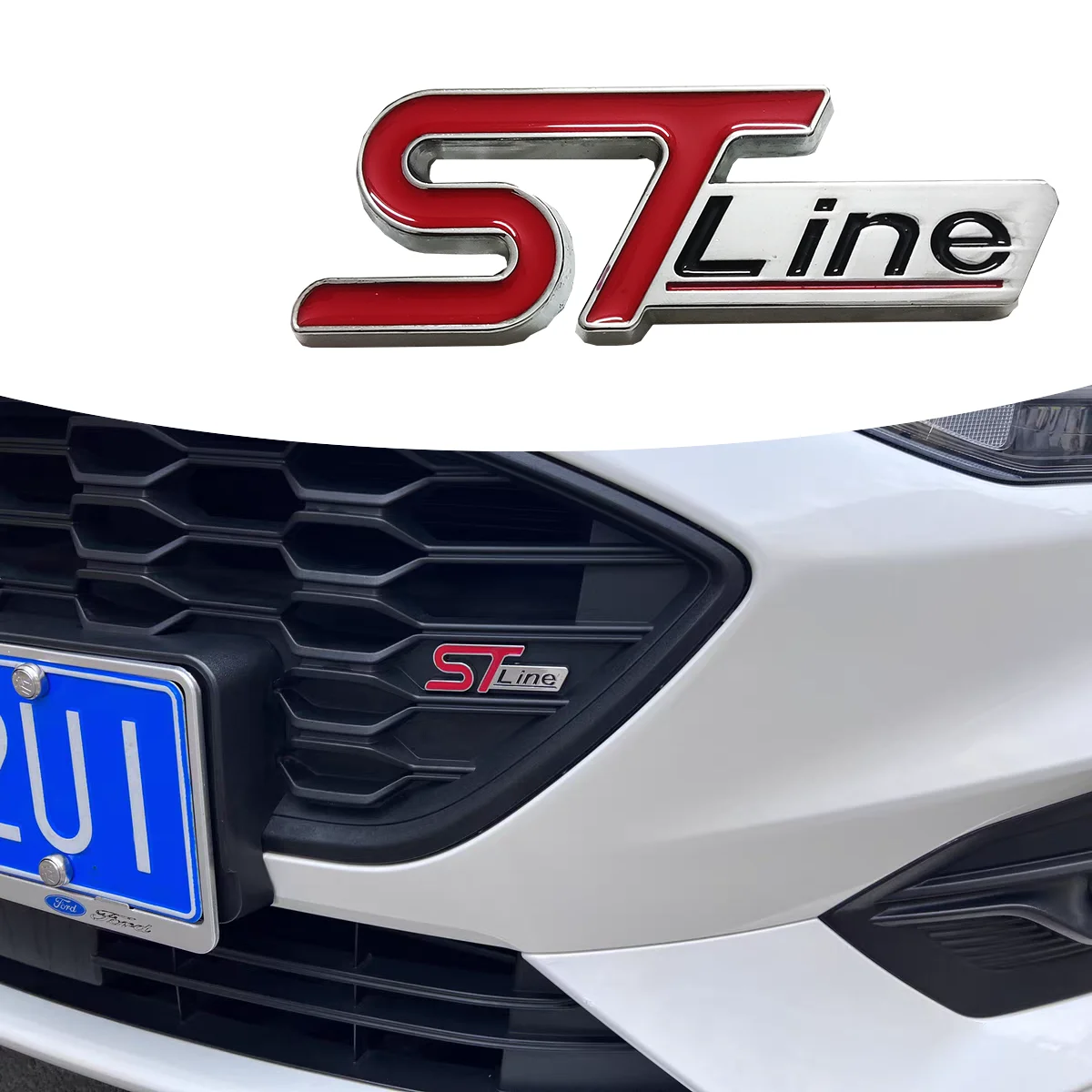 3D Car Front Grill Trunk Metal Logo ST Line Emblem Self-Sticker for Ford Max Focus Fiesta ST Line