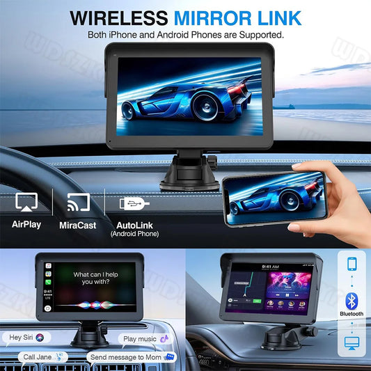 7Inch Wireless Automotive Multimedia Video Player Wireless Carplay Android Auto Car Radio Touch Screen BT AUX Smart Car Systems