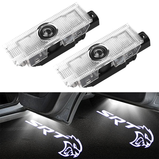 White SRT Logo for Dodge Door Light 2Pcs SRT Courtesy Light Welcome Door Ghost Shadow Light for Dodge Challenger SRT 2013-2019