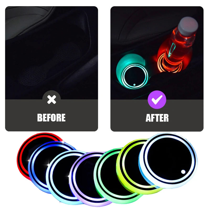 Universal LED Car Cup Holder Light Car Coasters Bottle Atmosphere Light Mats 7 Colors Cup Holder Pad Car Interior Accessories