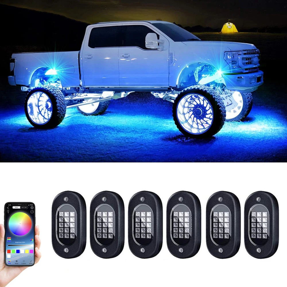 Rock Lights Multicolor Underglow for Trucks 4/6/8/10/12 Pods App Control 12V for Jeep Off-Road UTV SUV ATV RZR Trail Rig Light