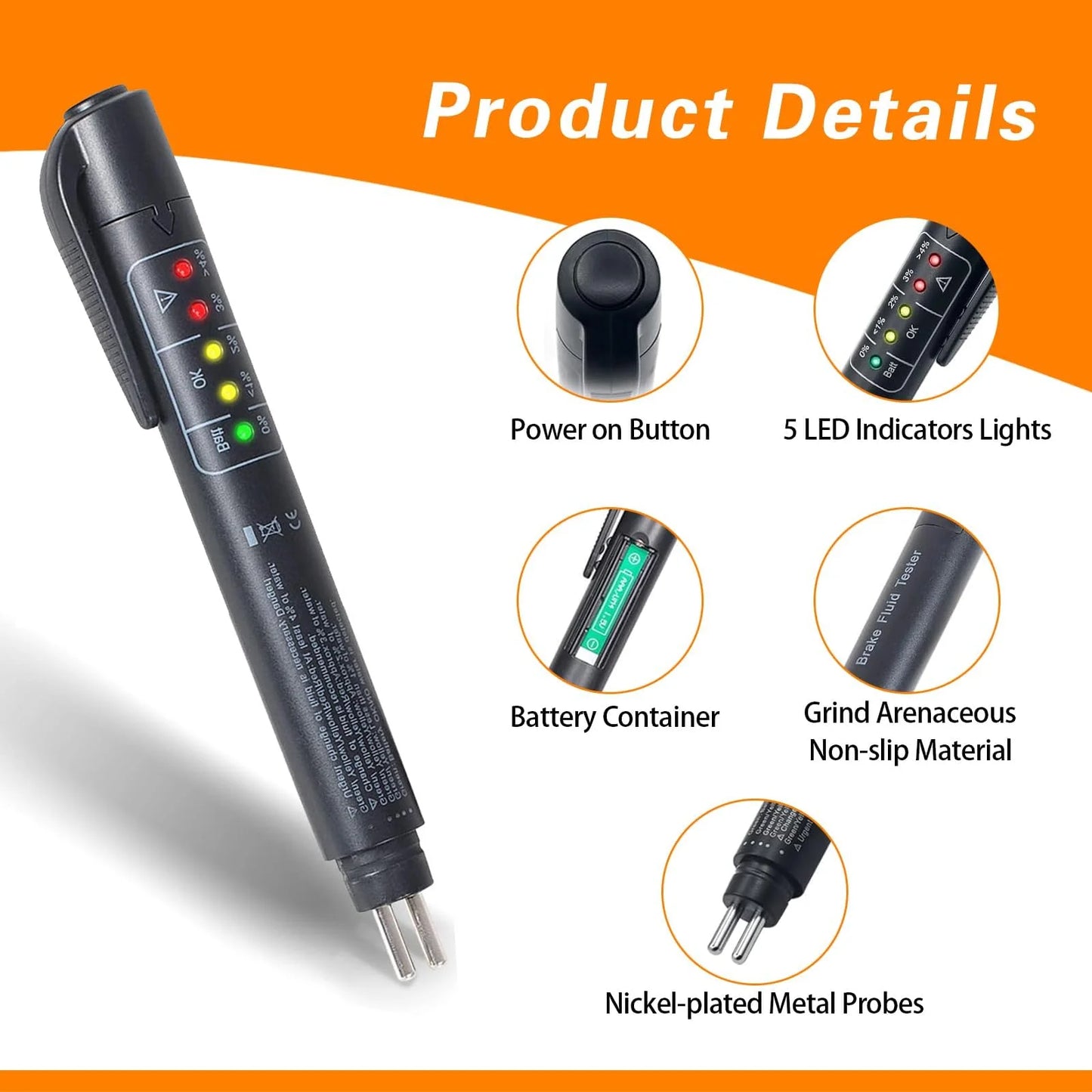 Electronic Brake Fluid Tester Pen Tool | Liquid Oil Moisture Analyzer (Batteries Not Included!)