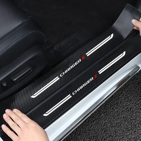 Car Door Threshold Sticker Scuff Scratch for Dodge Charger Logo Auto Doorsill anti Kick Strip Tape Carbon Fiber Waterproof Film