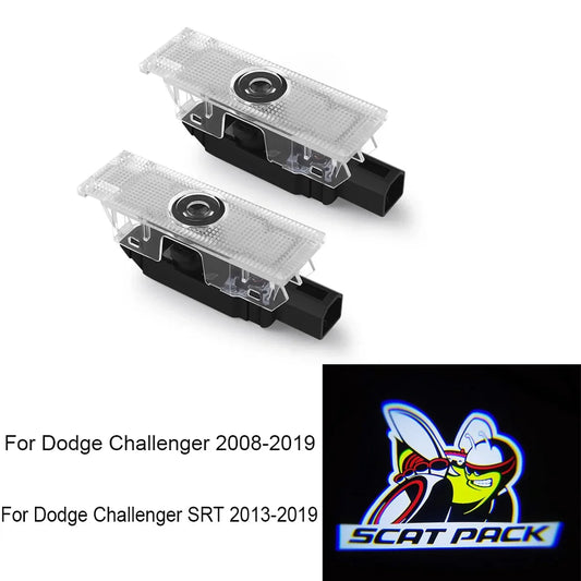 For Dodge Ghost Door Light 2Pcs SCAT PACK Welcome Light LED Courtesy Shadow Light for Dodge Challenger 2008-2019 SRT 2013-2019