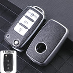 Leather 3-Button Key Fob Cover Case for VW Volkswagen Models