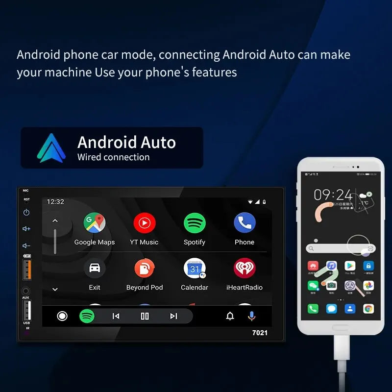 Dual USB 7Inch Carplay Android Auto Capacitive Screen Full Touch HD Car MP5 Player USB Bluetooth TF Card Touch Screen