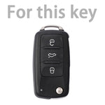 Leather 3-Button Key Fob Cover Case for VW Volkswagen Models