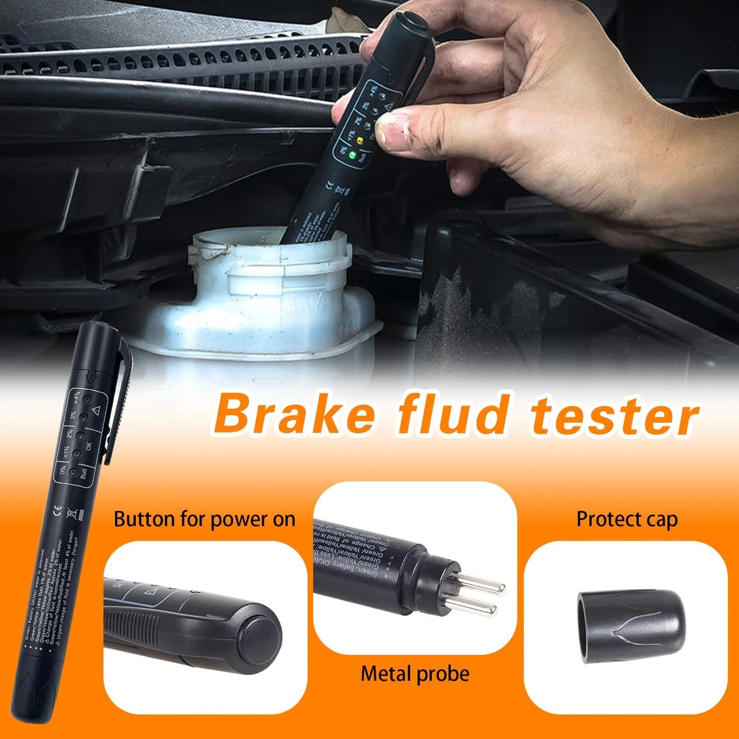 Electronic Brake Fluid Tester Pen Tool | Liquid Oil Moisture Analyzer (Batteries Not Included!)