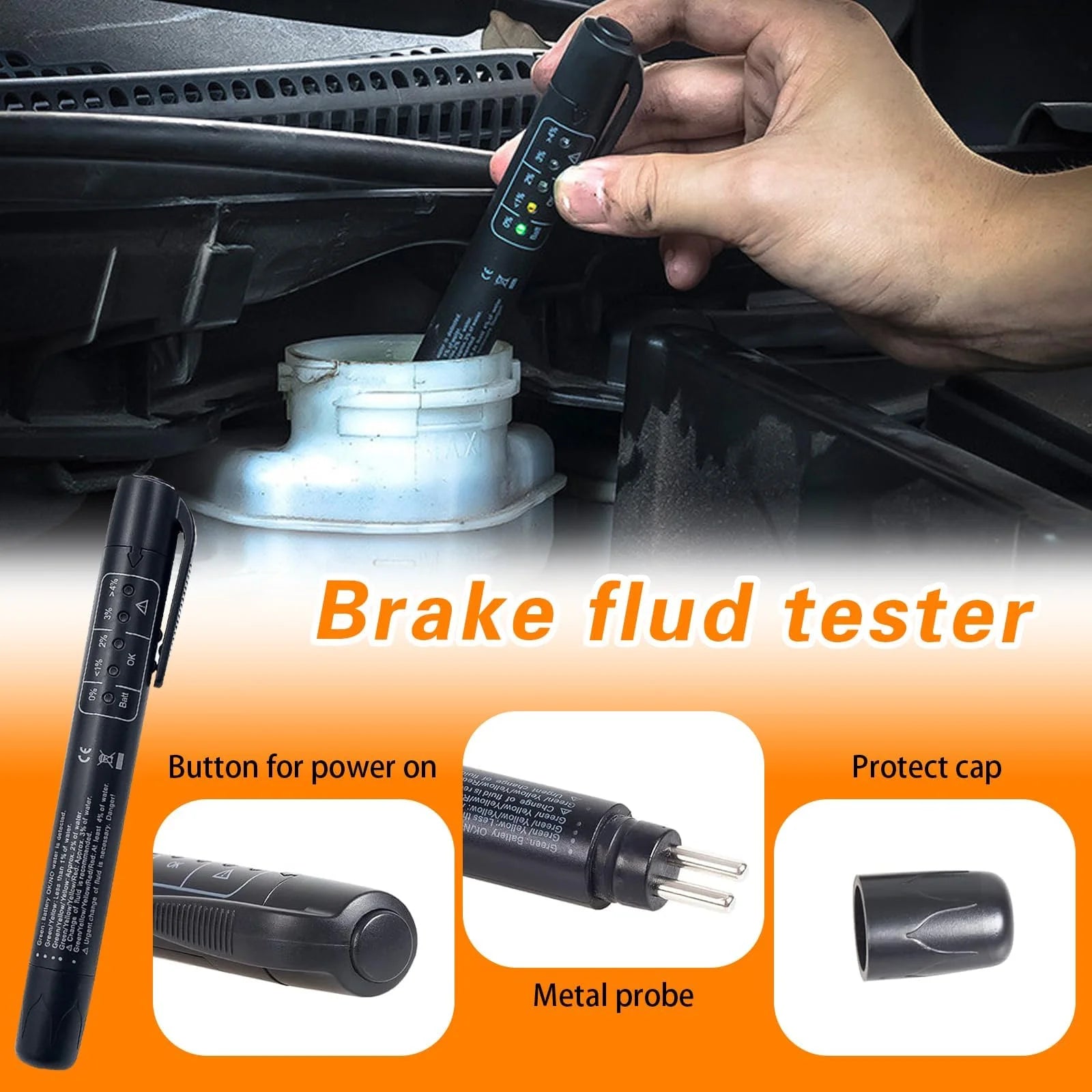 Electronic Brake Fluid Tester Pen Tool | Liquid Oil Moisture Analyzer (Batteries Not Included!)