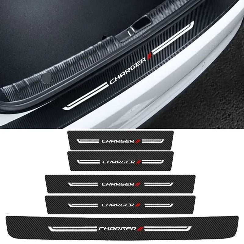 Car Door Threshold Sticker Scuff Scratch for Dodge Charger Logo Auto Doorsill anti Kick Strip Tape Carbon Fiber Waterproof Film