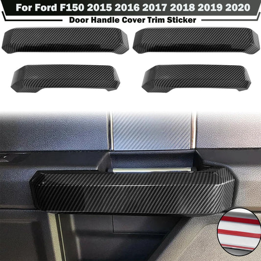 4Pcs/Set Car Inner Door Handle Anti-Scratch Cover Trim Decora for Ford F150 2015-2020 ABS Carbon Fiber Pattern