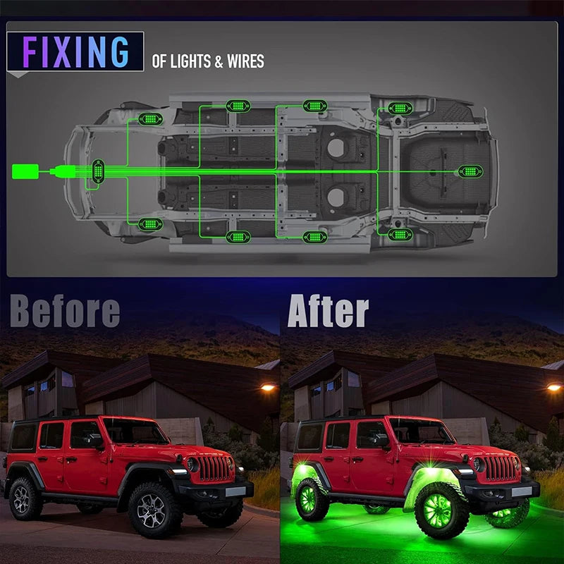 Rock Lights Multicolor Underglow for Trucks 4/6/8/10/12 Pods App Control 12V for Jeep Off-Road UTV SUV ATV RZR Trail Rig Light