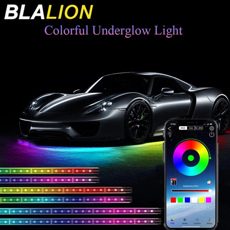 12V Car Charssis Light Underglow Light App Control Flowing Color RGB LED Strips Car Underbody Neon Light Atmosphere Lamp