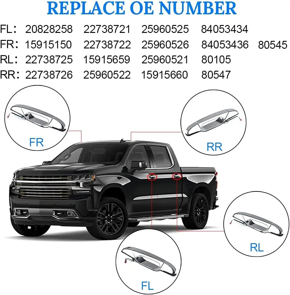 Exterior Chrome Door Handle for Chevrolet Silverado Tahoe Sierra Yukon Cadillac Escalade Pickup outside Door Handle 20828237