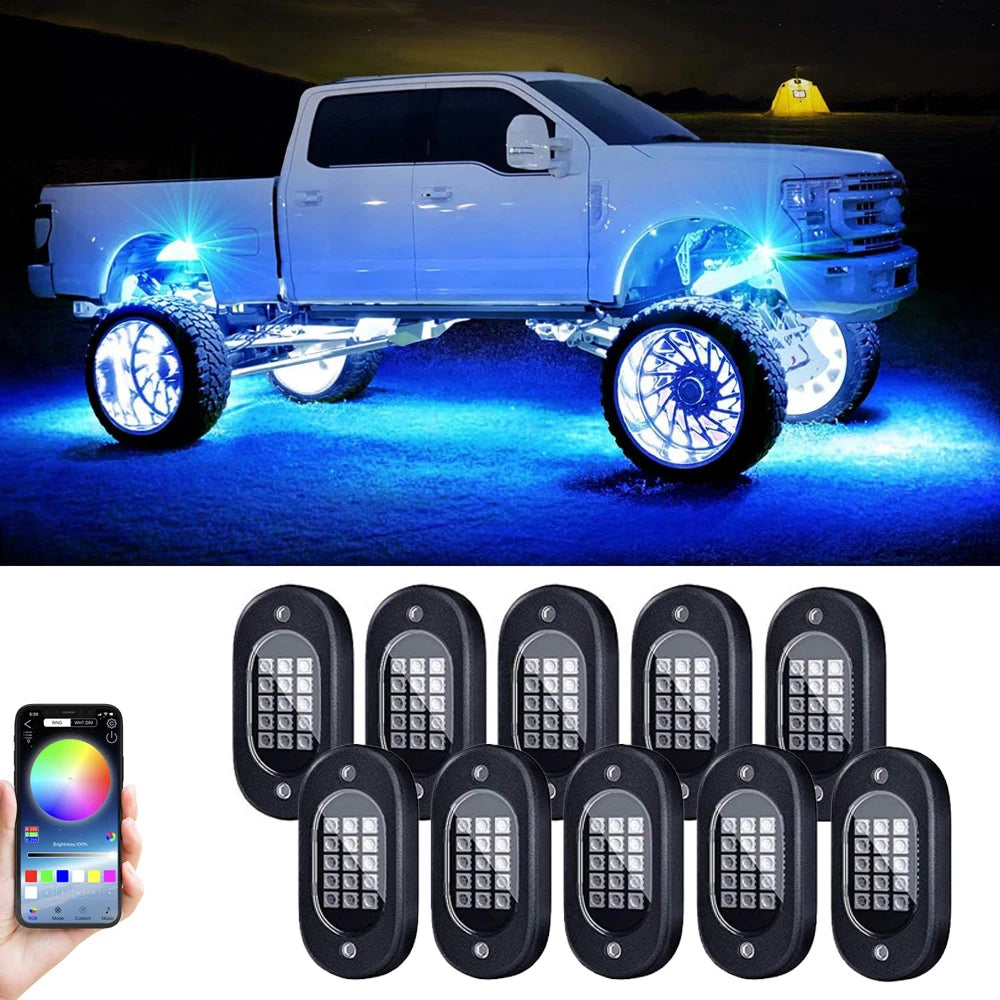 Rock Lights Multicolor Underglow for Trucks 4/6/8/10/12 Pods App Control 12V for Jeep Off-Road UTV SUV ATV RZR Trail Rig Light