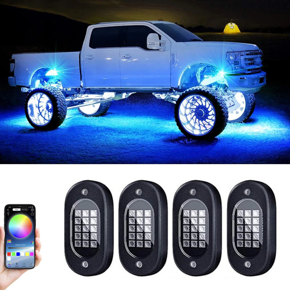 Rock Lights Multicolor Underglow for Trucks 4/6/8/10/12 Pods App Control 12V for Jeep Off-Road UTV SUV ATV RZR Trail Rig Light