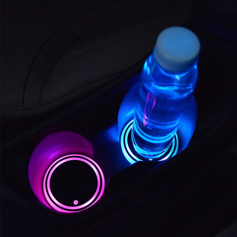 Universal LED Car Cup Holder Light Car Coasters Bottle Atmosphere Light Mats 7 Colors Cup Holder Pad Car Interior Accessories