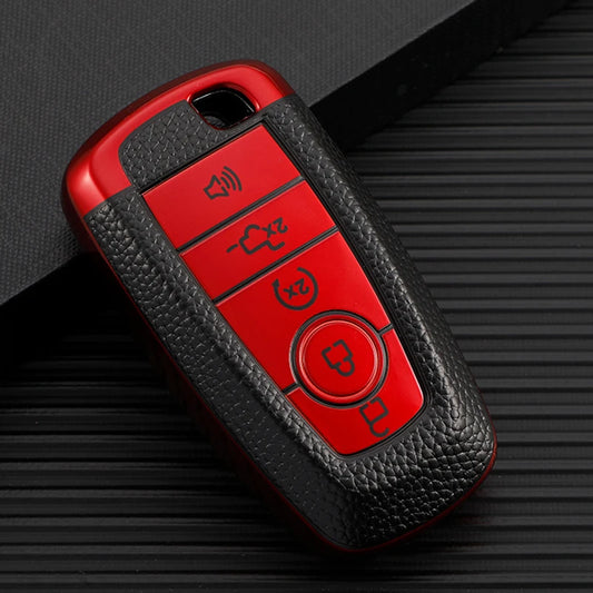 TPU Leather 5 Button Key Fob Case for Ford Explorer, Mustang, Fusion, Escape, F150