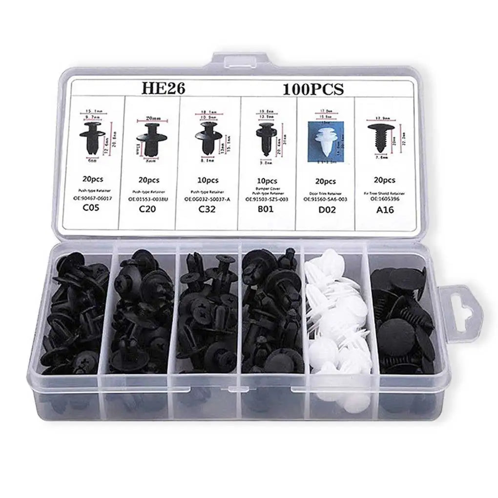 100Pcs Auto Fastener Clip Kit Fender Rivet Clips Car Body Push Retainer Pin Rivet Bumper Door Trim Panel Retainer Car Clips