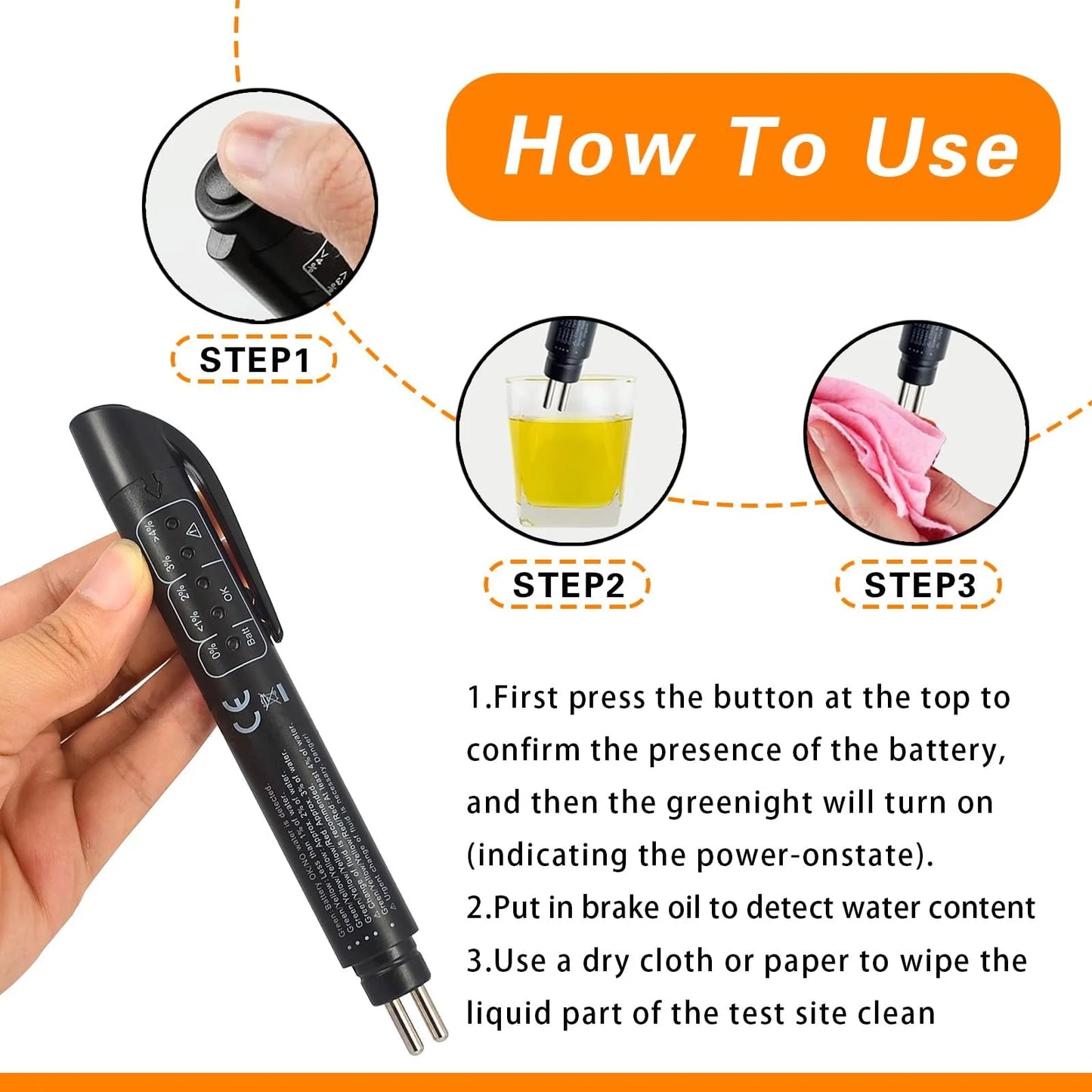 Electronic Brake Fluid Tester Pen Tool | Liquid Oil Moisture Analyzer (Batteries Not Included!)