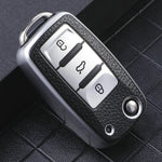 Leather 3-Button Key Fob Cover Case for VW Volkswagen Models