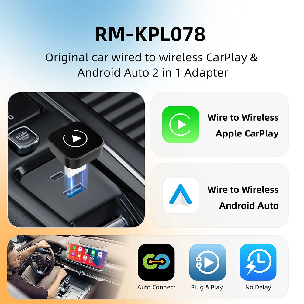 2In1 Wireless Apple Carplay/ Android Auto Wireless Converter 
