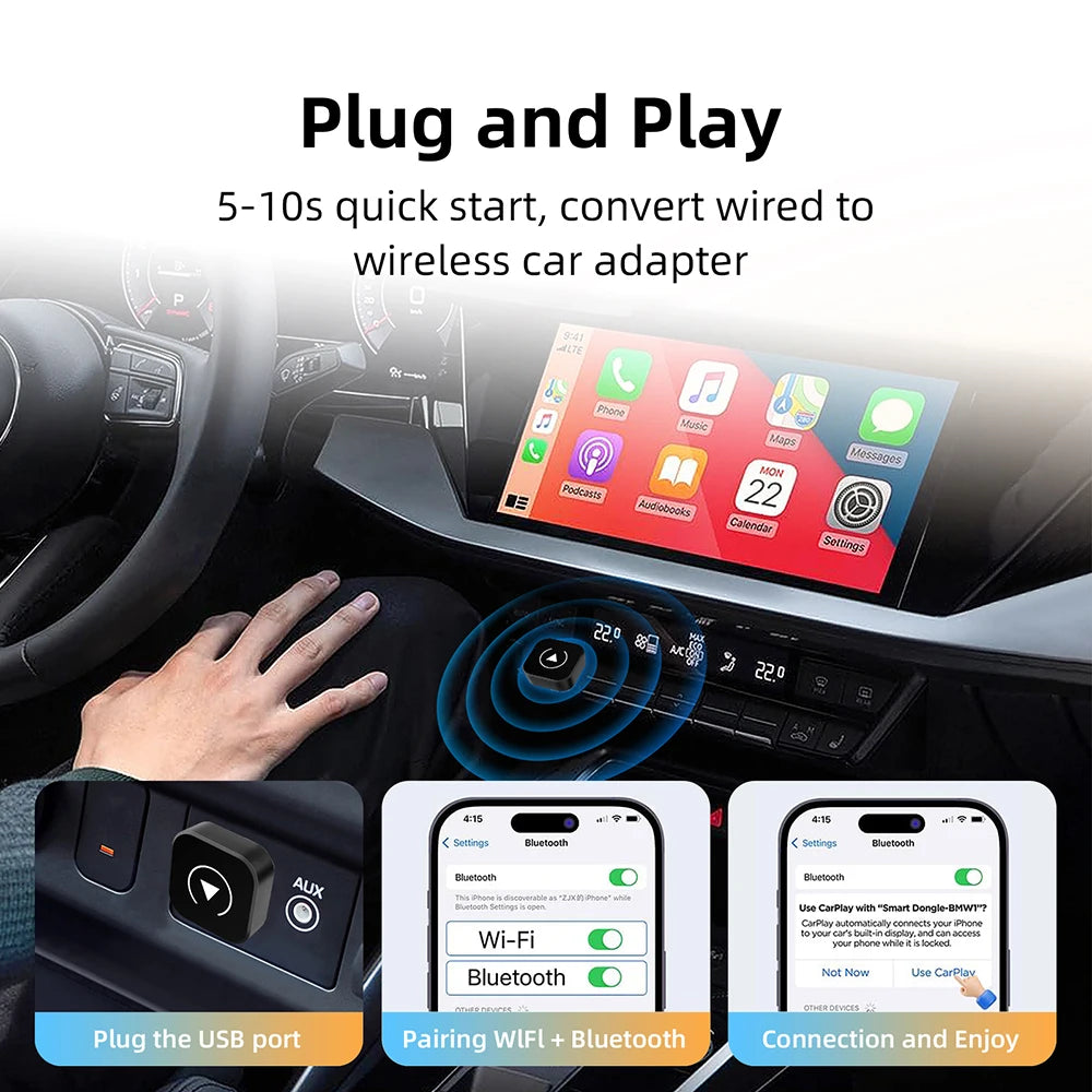 2In1 Wireless Apple Carplay/ Android Auto Wireless Converter 