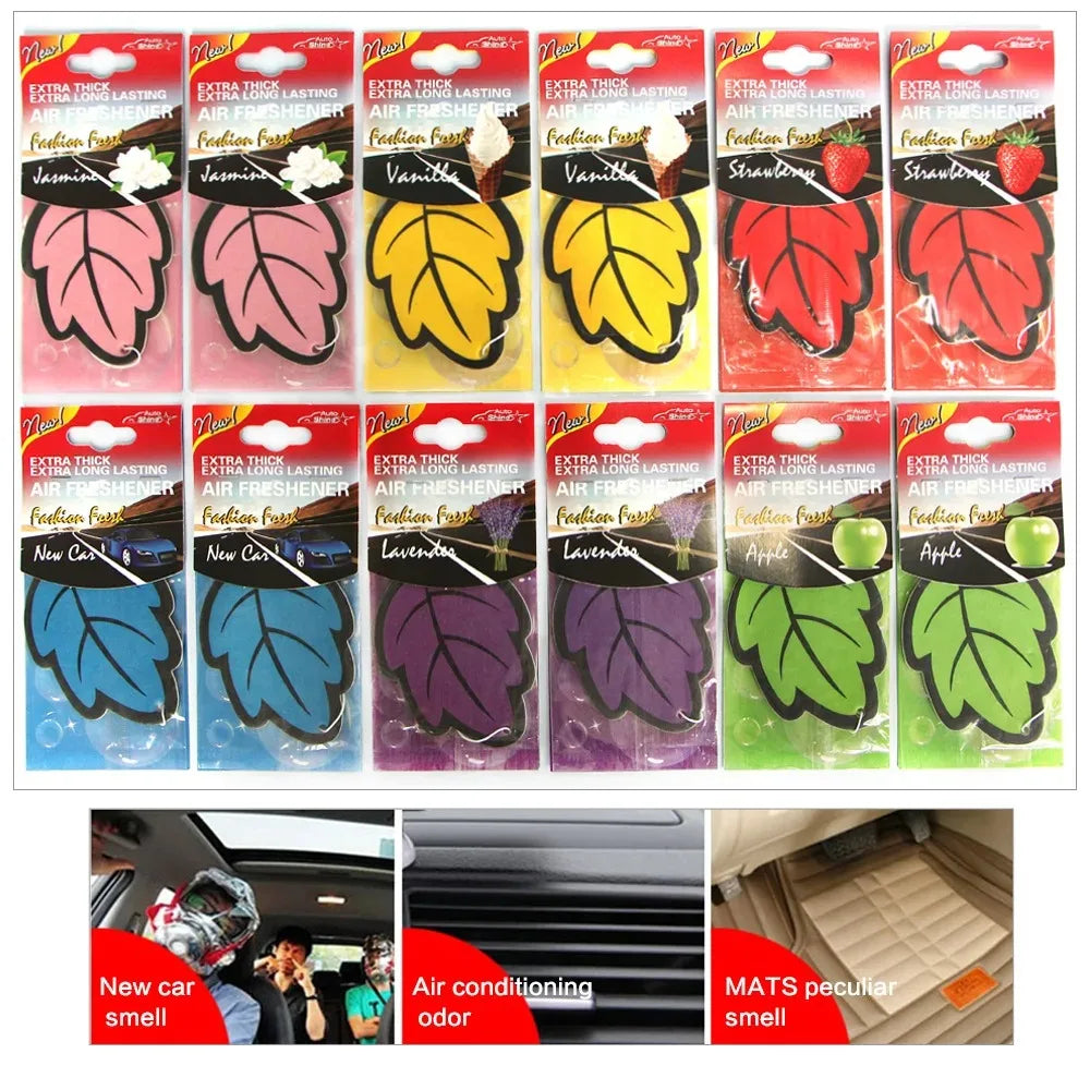 3-60Pcs Car Air Freshener Natural Scented Tea Paper Auto Hanging Vanilla Perfume Fragrance Leaf Shape Car Accessories Interior