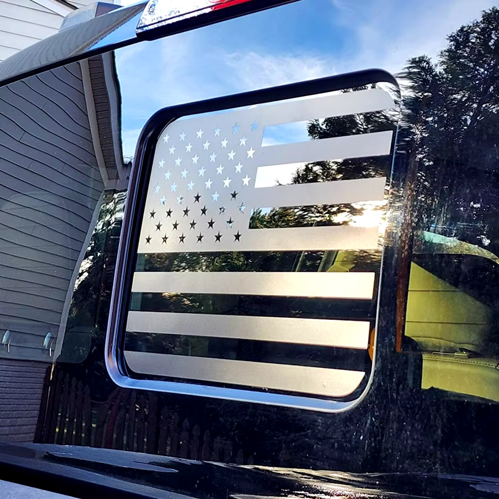 Car Rear Middle Window American Flag Decals for Ford F150 2015-2023 F-250 F-350 2017-2020 USA Flag Decal Matte Black