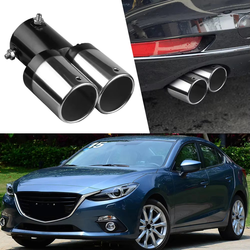 Universal Car Exhaust Muffler Exhaust Pipe Tail Throat Stainless Steel Car Muffler Tip Chrome round Pipe Exhaust Tail Muffler