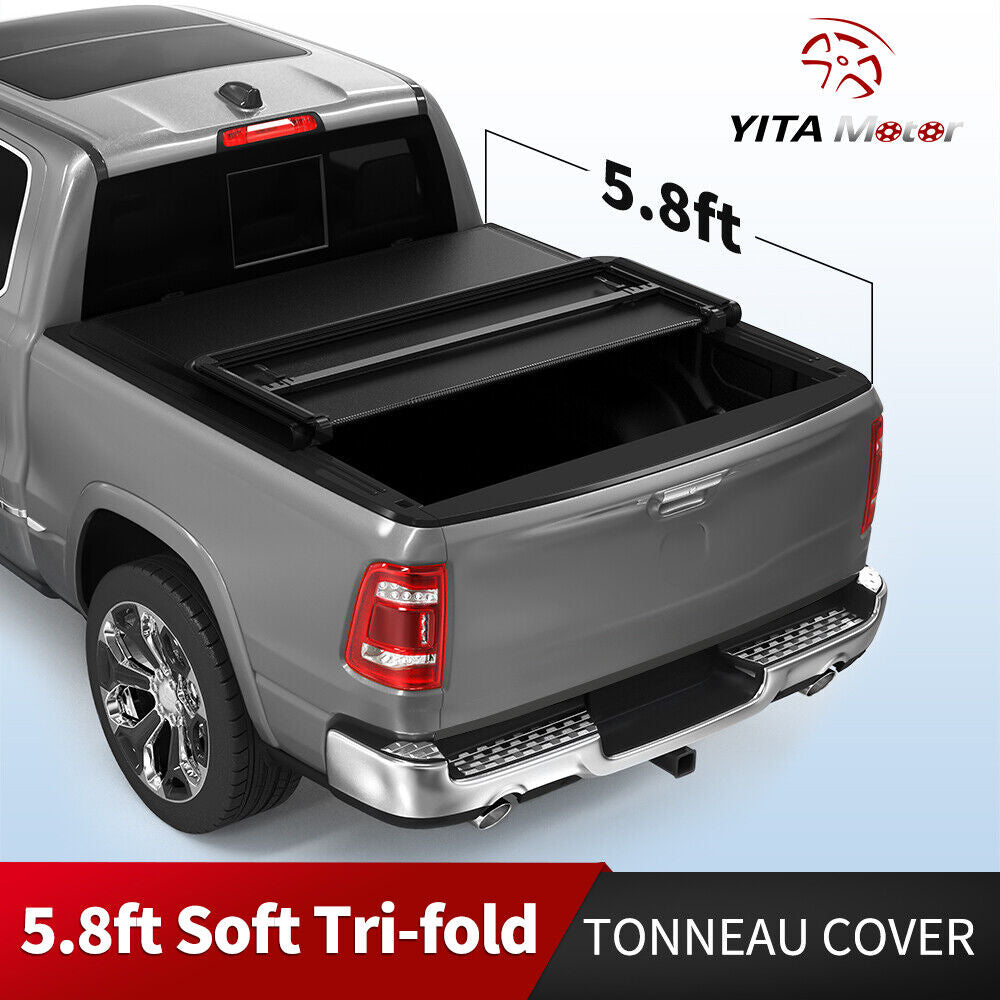 5.8 Ft Tonneau Cover Soft Tri-Fold for 2019-2024 Chevy Silverado GMC Sierra 1500