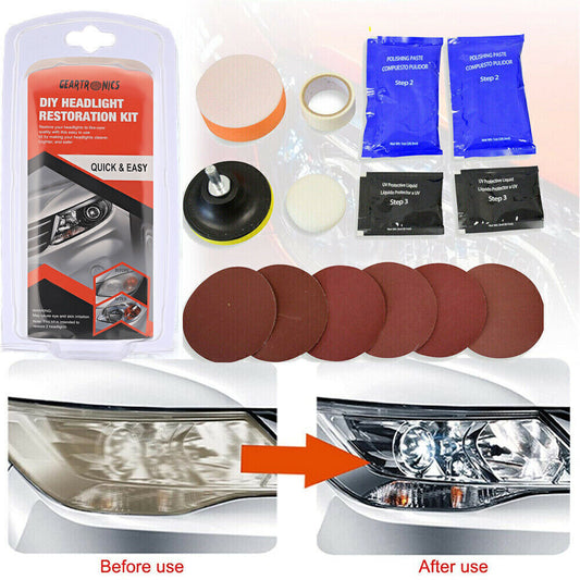 Headlight Lens Restoration Repair Kit + Polishing Cleaning Kit
