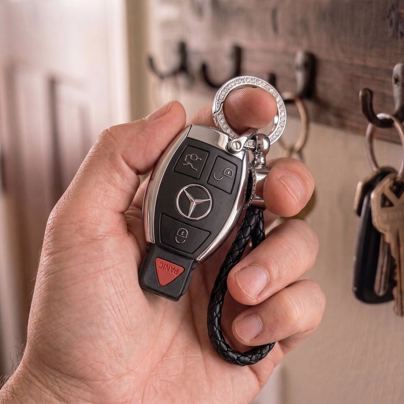 Key Fob Cover with Keychain for Mercedes-Benz C, E, S, CLS, GLK, GLE & G-Class — before