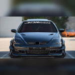 White and gray JDM racing windshield banner decal on a tuned coupe