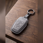 Grey suede 4-button Ford key fob cover